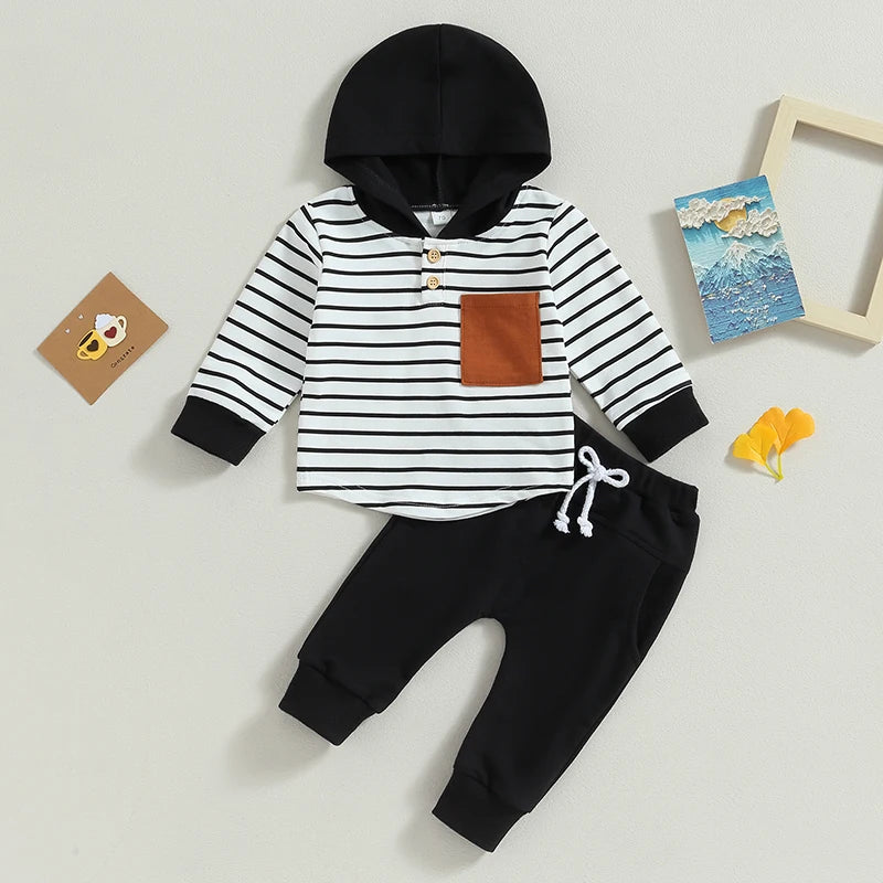 Boy Fall Tracksuit Striped Toddler 2 Piece Outfits