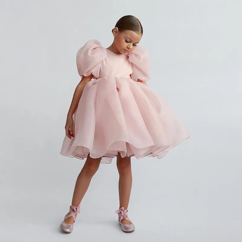 Fashion Girl Princess Vintage Dress Tulle Child Puff Sleeve