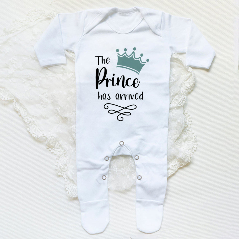 The Prince Has Arrived Print Baby Sleepsuit Bodysuit Newborn Boys Coming Home Hospital Clothes Infant Shower Gift