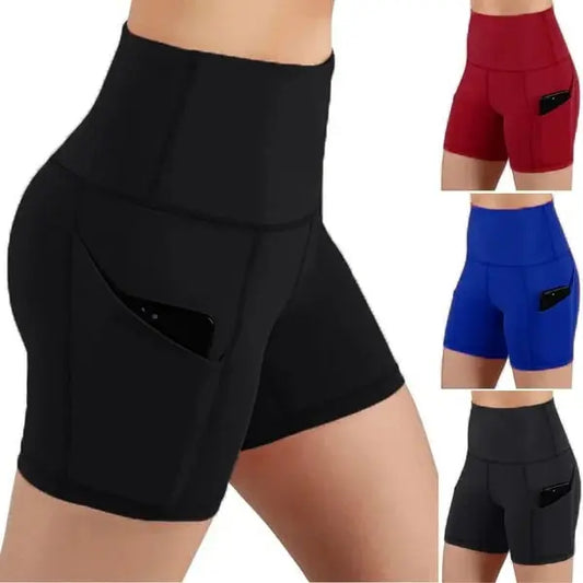 Pure Color High Waist Sports Shorts Women Yoga Pants Polyester Fabric One-piece Trousers Slim Fit Design Summer