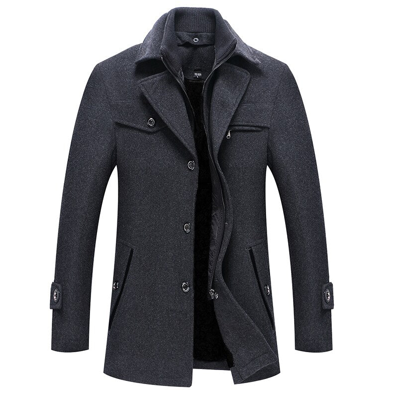 Man Classic Fashion Trench Coat Jackets MaleLong Trench Slim Fit Overcoat Blends Fashion Wool Warm Outerwear Windbreaker