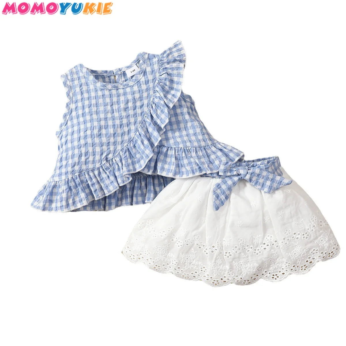 Toddler Baby Girls Clothes Sets ruffless plaid Tops Bow Skirts lace 2pcs