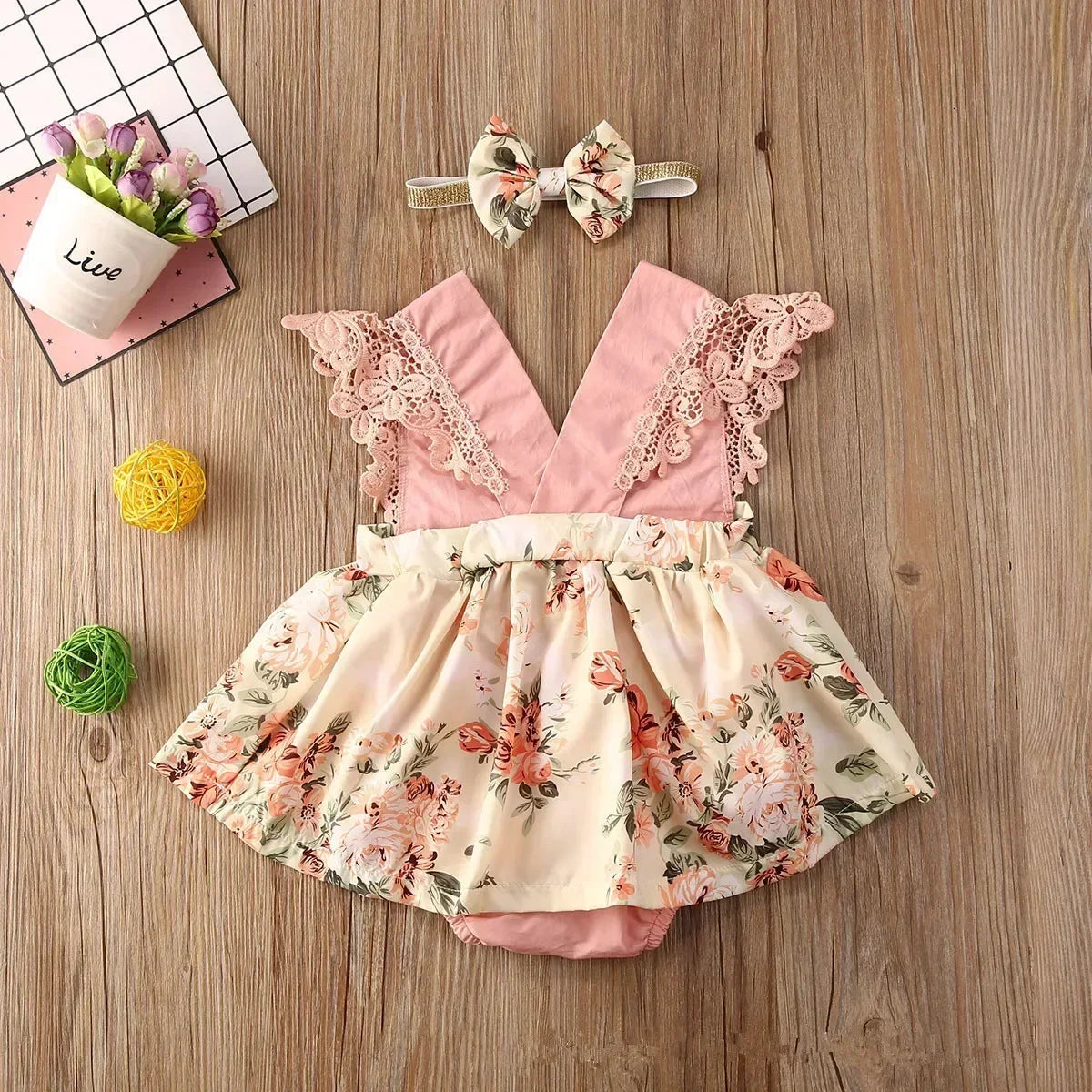 Newborn Jumpsuit Baby Girls Summer Romper Dress with Headband Outfits