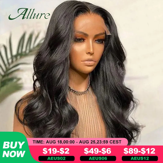 Brazilian HD Transparent T Part Lace Front Human Hair Wig Body Wave Hair Lace Wigs for Women Natural Black Color Hair Wig Allure