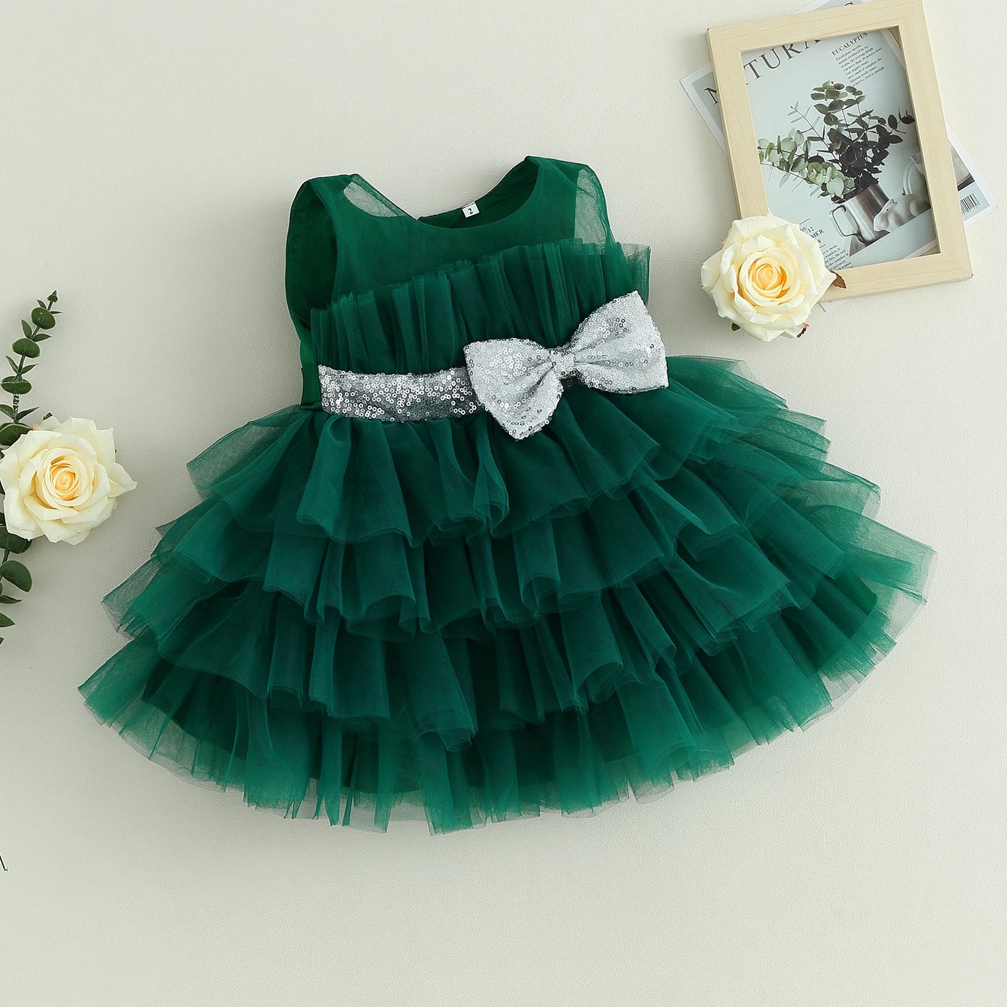 Pudcoco Kids Baby Girls Ball Gown Sleeveless Bow Mesh Tulle Tutu Princess Dresses Formal Party Dress for Birthday Wedding 1-5T