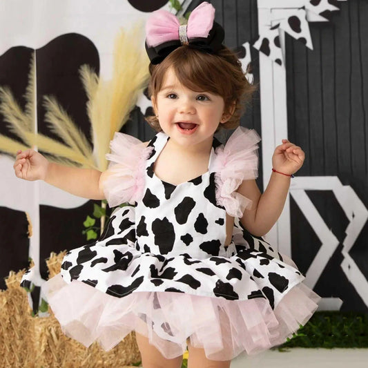Cow Print Tulle Clothes Newborn Sleeveless Tutu Dresses Hair Band Outfits