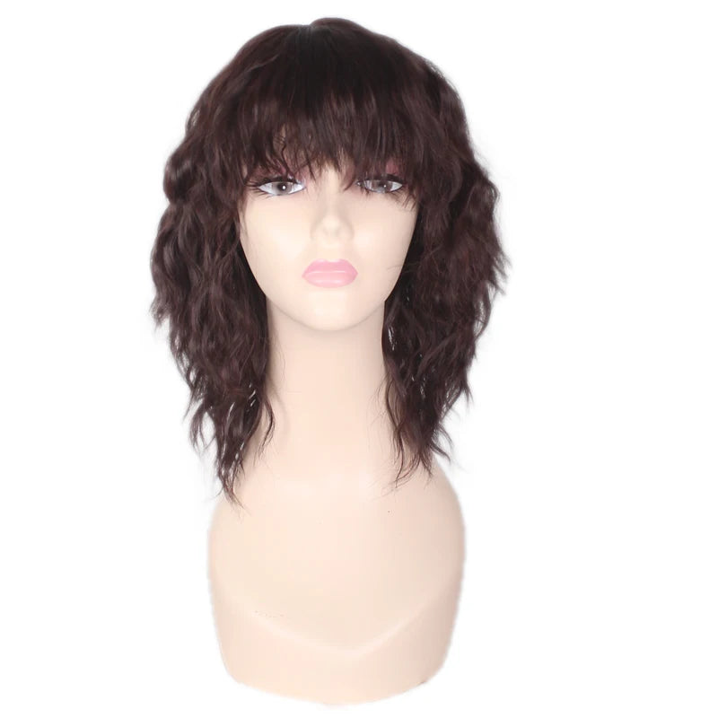 Black Brown Synthetic Wig with Bangs Middle Long Straight Curly Wigs for Women Cosplay Daily Party Heat Resistant Fiber Hair