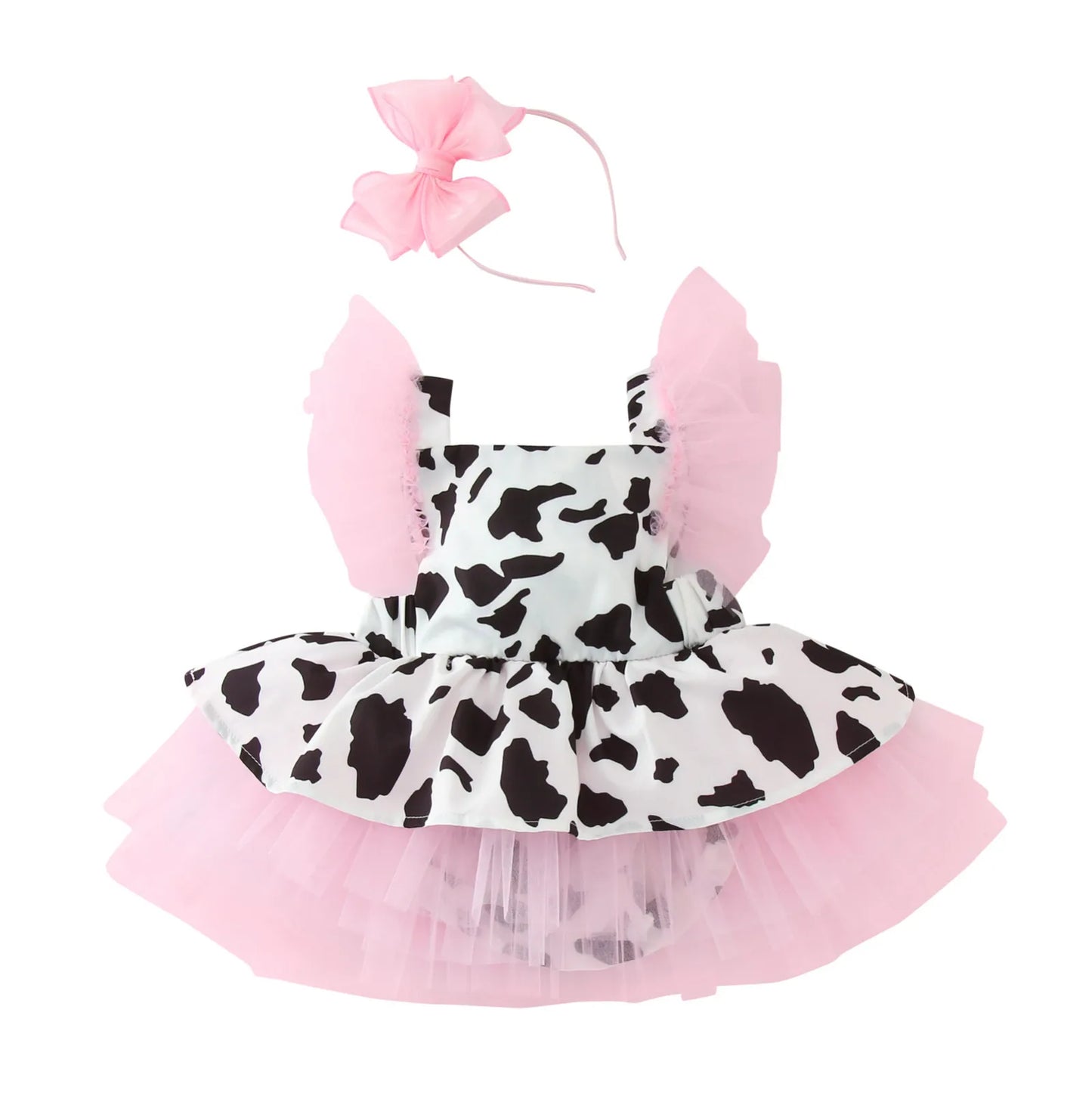 Cow Print Tulle Clothes Newborn Sleeveless Tutu Dresses Hair Band Outfits