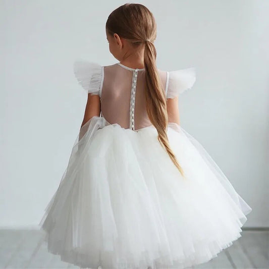 Children's Clothing Party Elegant Princess Long Tulle Baby Girls Kids Lace Wedding Ceremony Dresses