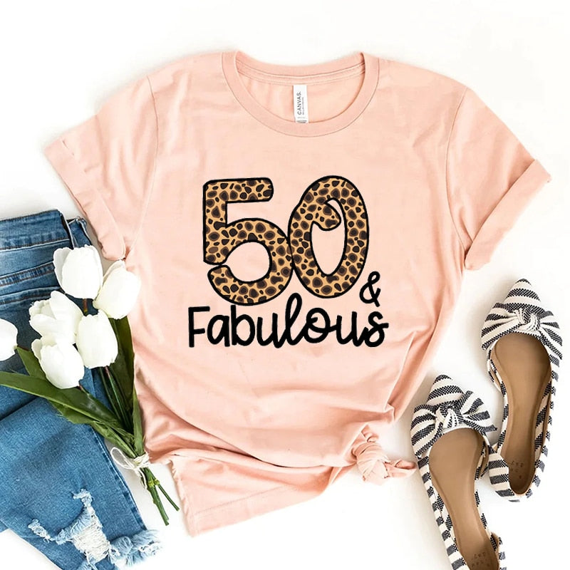 Leopard Number 30 40 50 60 70 80 Happy Birthday T-Shirt Fabulous T Shirt Women Clothes