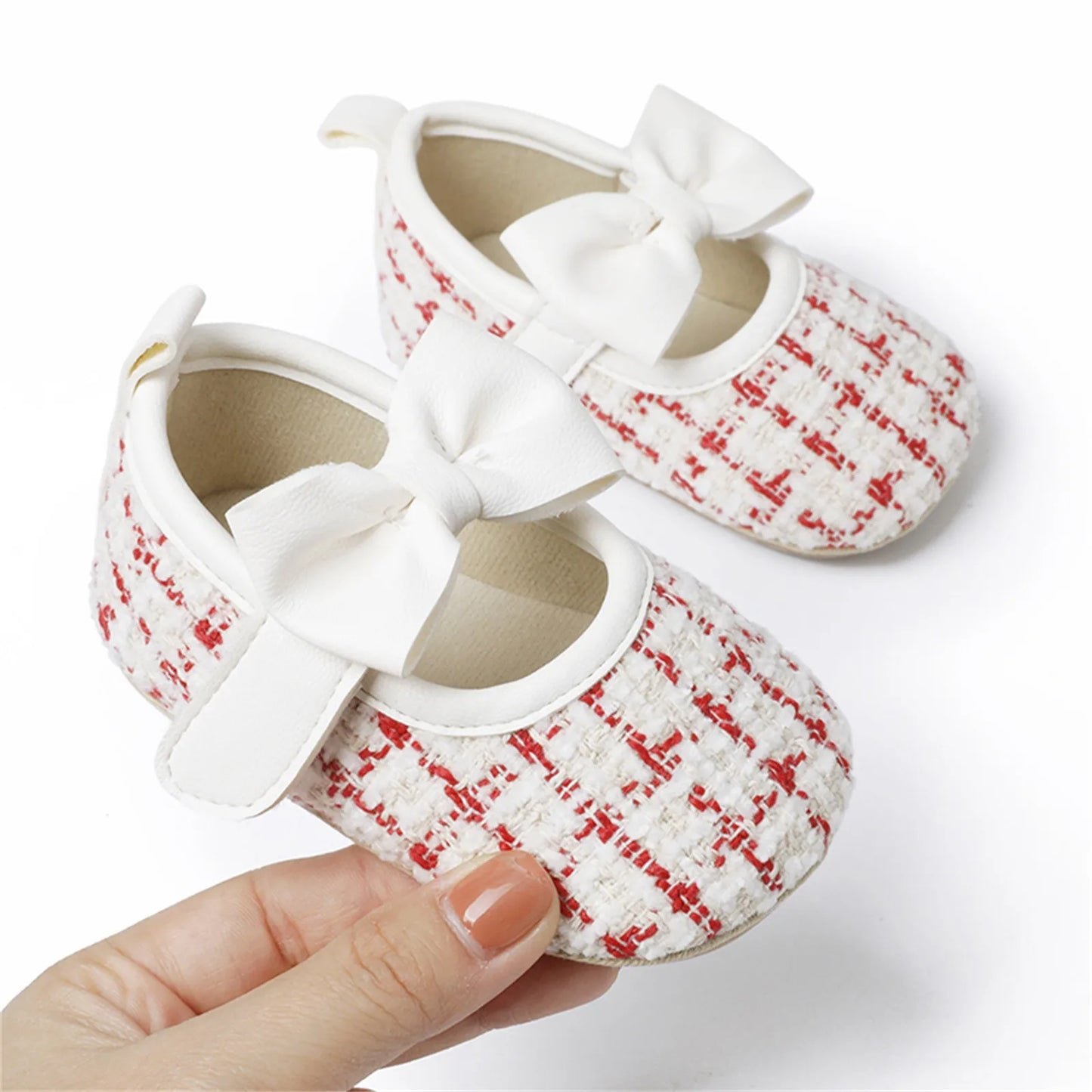 New Fashion Infant Baby Girls Single Shoes Plaid Bowknot First Walkers Shoes Toddler Party Sandals Soft Soled Princess Shoes