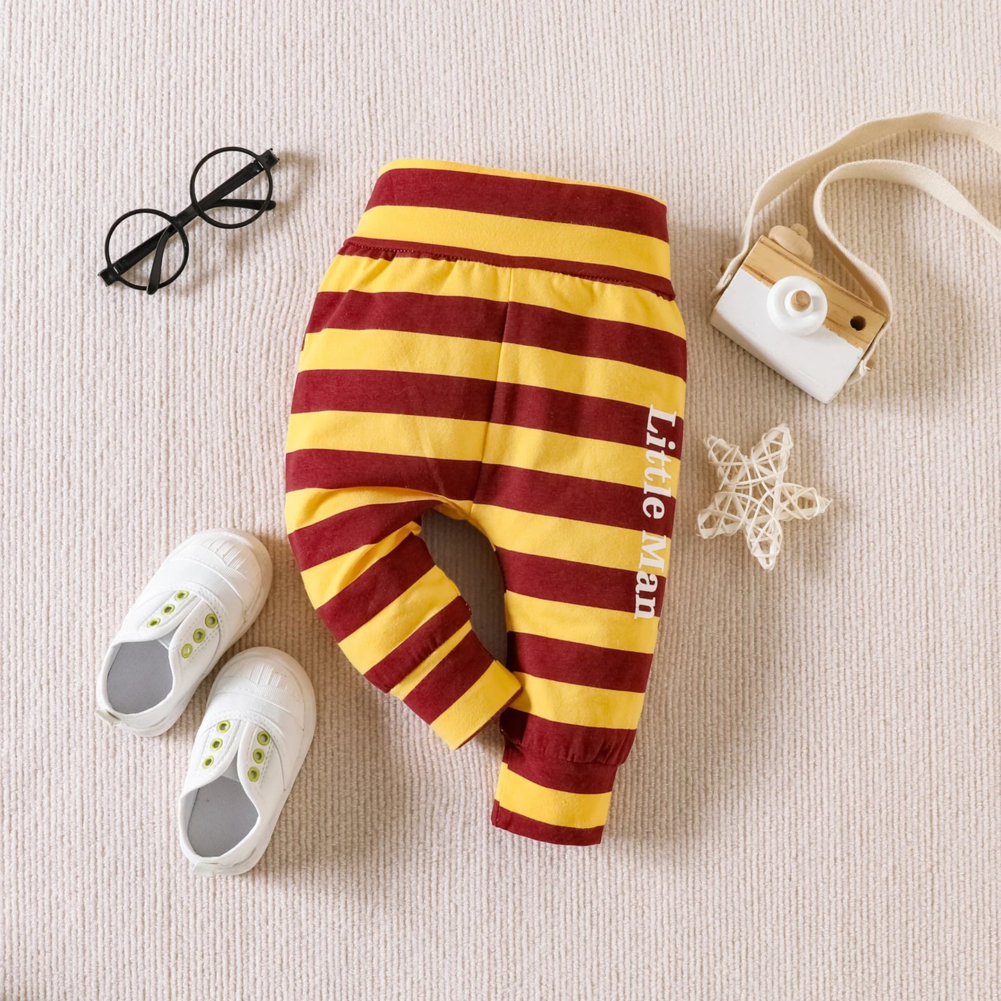 Children's Long-sleeved Hoodie Suit Top Striped Pants Crawling Cotton Suit Clothes Printing Baby Boys and Girls