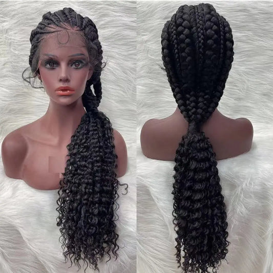 Synthetic Lace Front Cornrow Braids Wigs 28 Inch Double Dutch Braids Handmade Twist Braided Wigs with Baby Hair