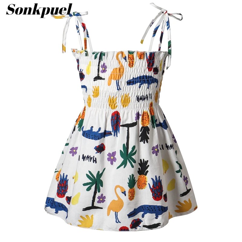 Girls Sleeveless Flower Sundress Summer Beach Strap Princess Dress Cotton Children Clothes girls Casual Dresses