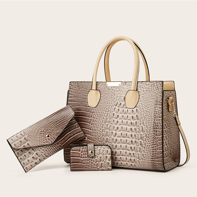 Fashion Versatile Crocodile Texture Three Piece Set One Shoulder Crossbody Handheld Tote Bag