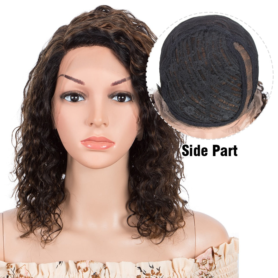 Sleek Curly Human Hair Wig For Women Brown Highlights Lace Wig Remy Brazilian Hair Wigs 13X1 Water Wave Woman  T Part Lace Wigs