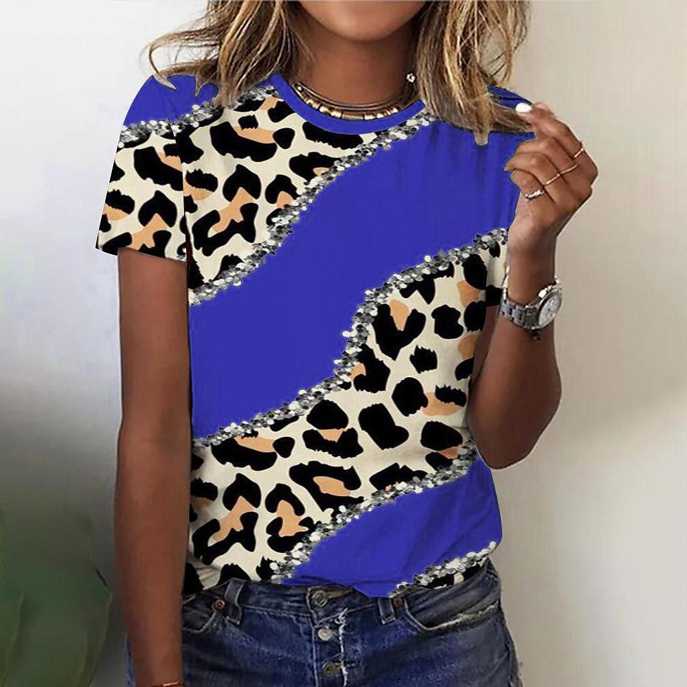 T-shirt O Neck Leopard Print Short Sleeve Clothing Streetwear Hip-Hop Top Vintage Sexy Pullover T Shirt Girls