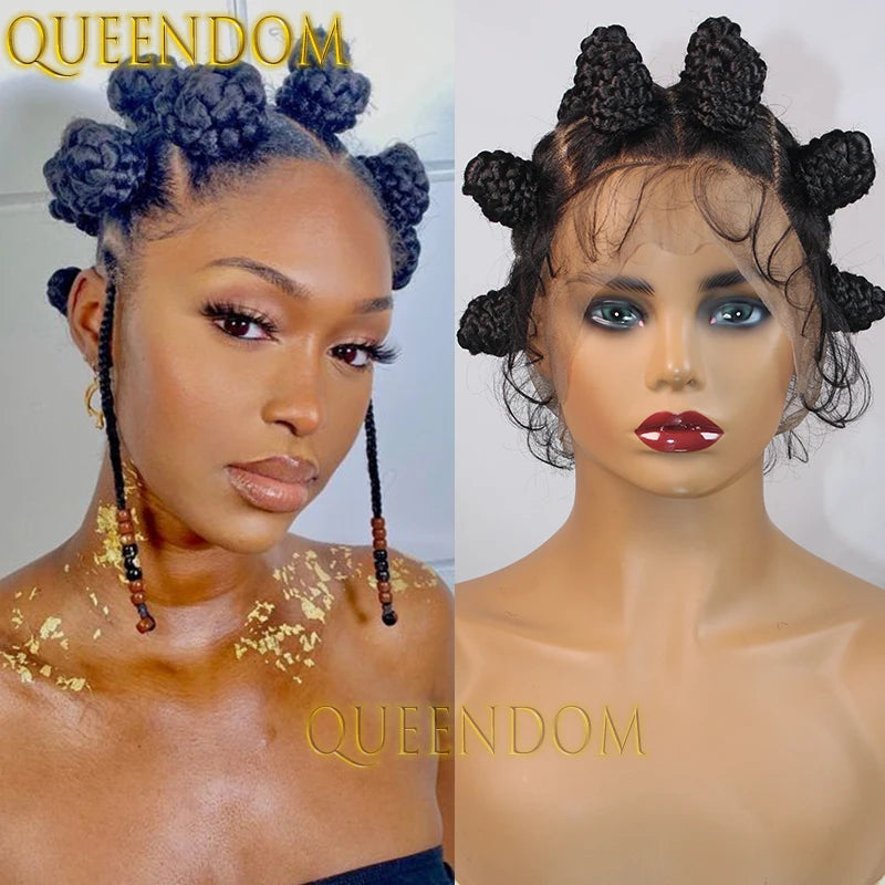 Full Lace Bantu Knots Synthetic Braid Wig Knotless Heat Resistant Crochet Braids