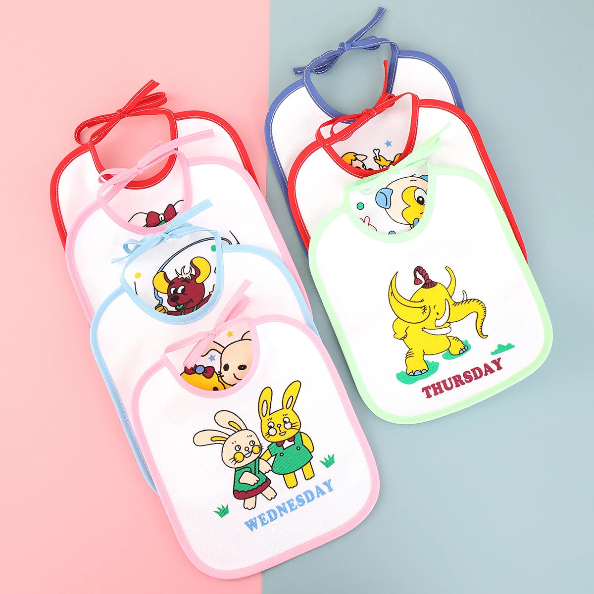 7pcs Weekly Without Repeating Baby Bibs U Shaped Newborn Infants Waterproof Printing Burp Cloths Saliva Towel for Baby