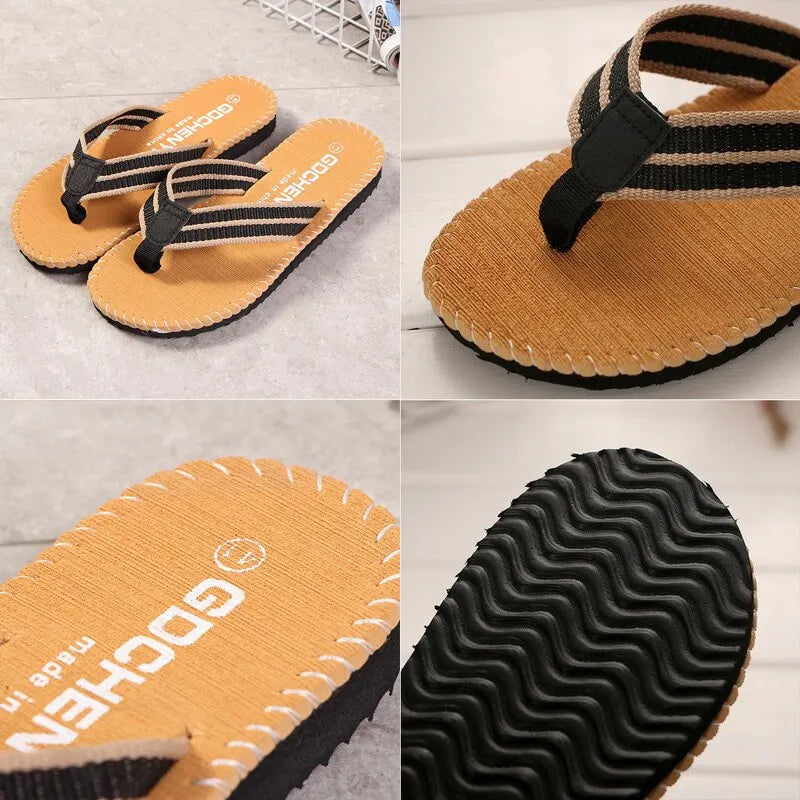 Men Slippers Outside Beach Flat Flip-flop Summer Casual Footwear Male Anti-slip Shoes Thong Sandals Black