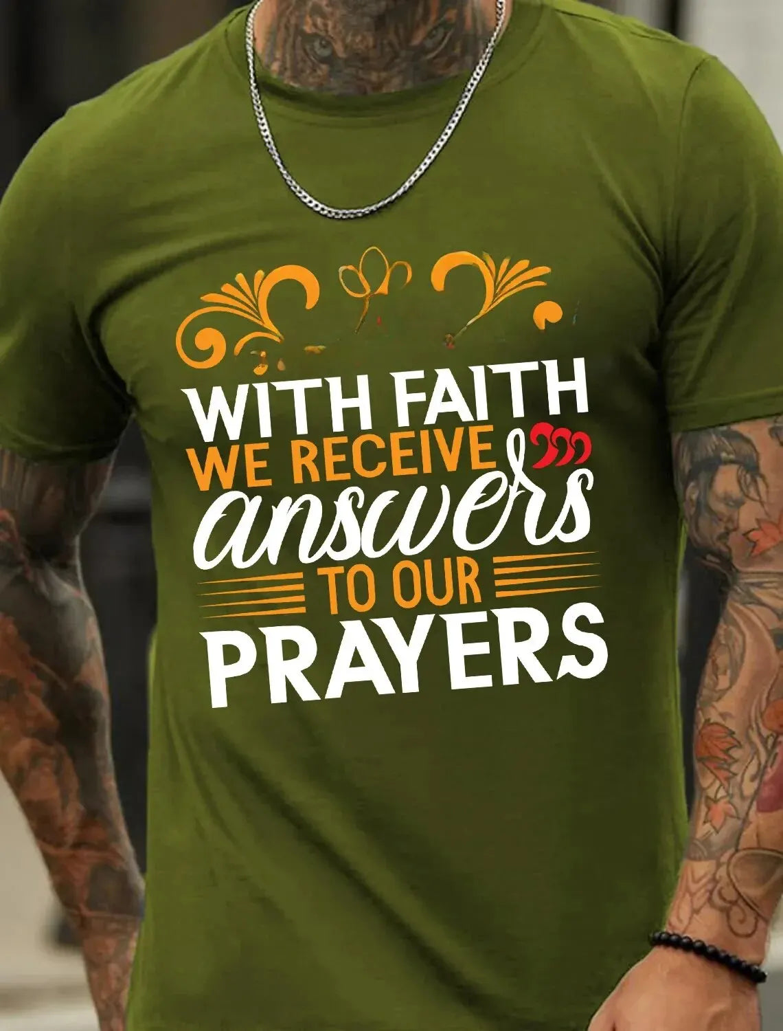 American Style Loose Round Neck Short Sleeve T-shirt Men Faith We Receive Printed Design Cotton Fabric