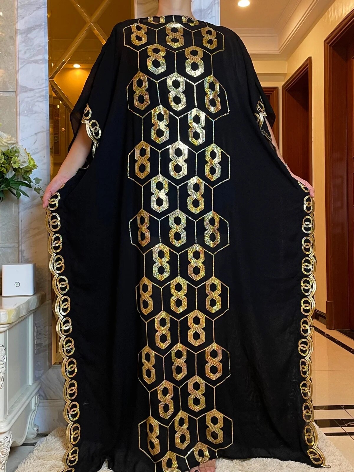 Dresse With Scarf Big Size Women Sequin Embroidery Clothes