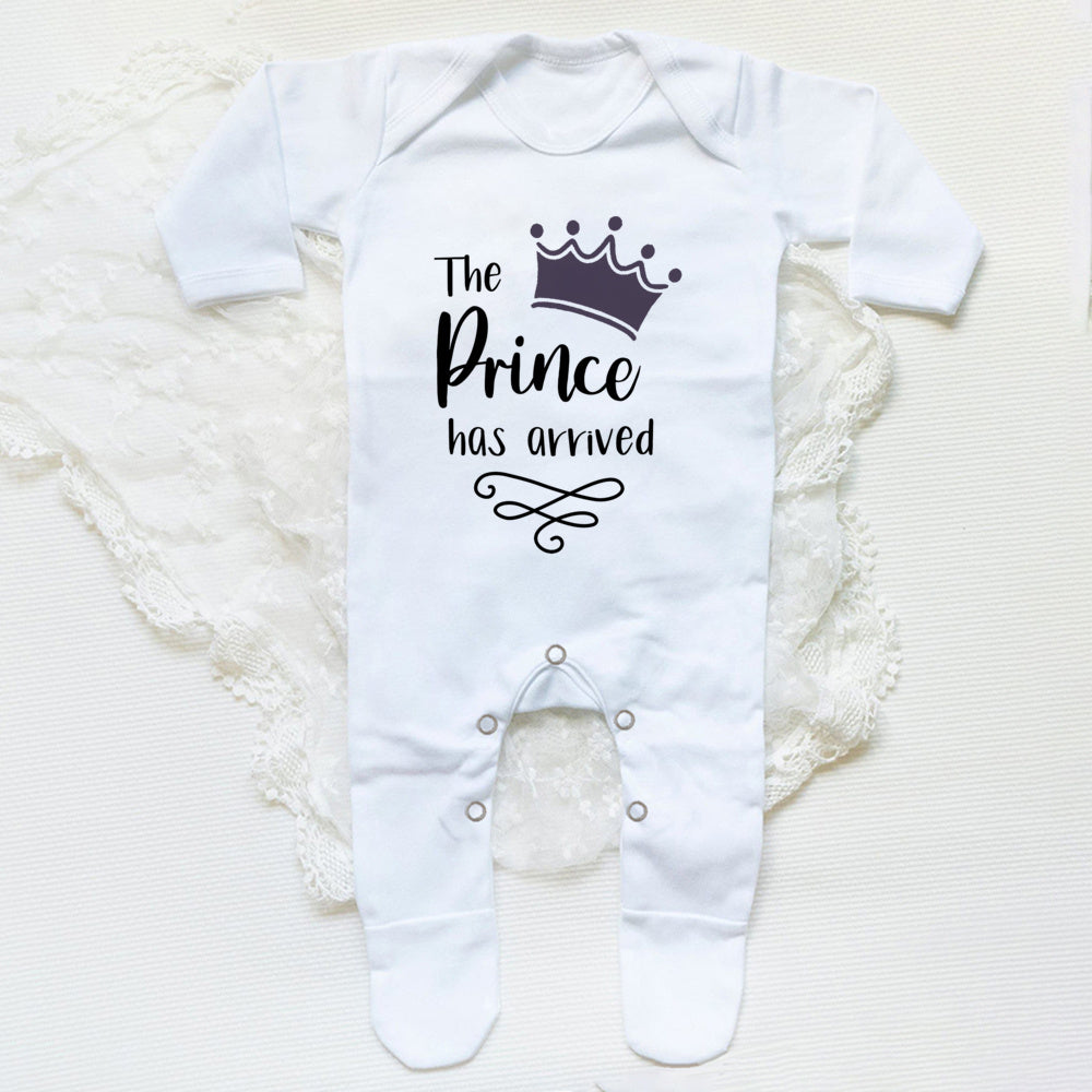 The Prince Has Arrived Print Baby Sleepsuit Bodysuit Newborn Boys Coming Home Hospital Clothes Infant Shower Gift