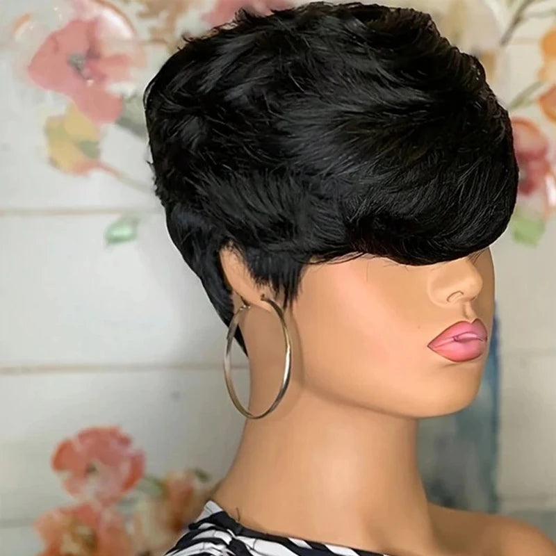 Short Pixie Cut Wig Human Hair Black Women