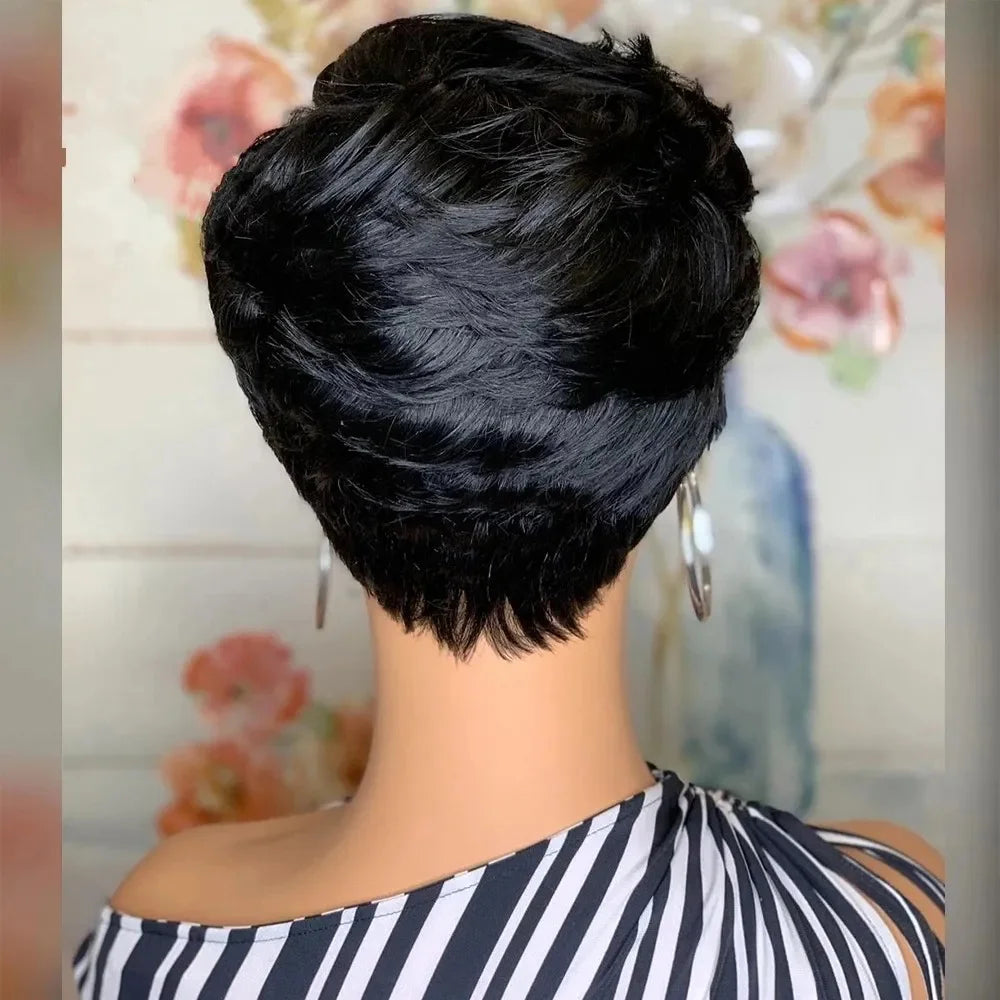 Short Pixie Cut Wig Human Hair Black Women