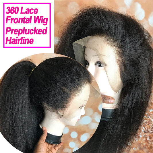 Kinky Straight Wig Transparent Lace Frontal Wig Curly Human Hair Wigs Lace Frontal Pre Plucked Glueless Closure Wig Remy Hair