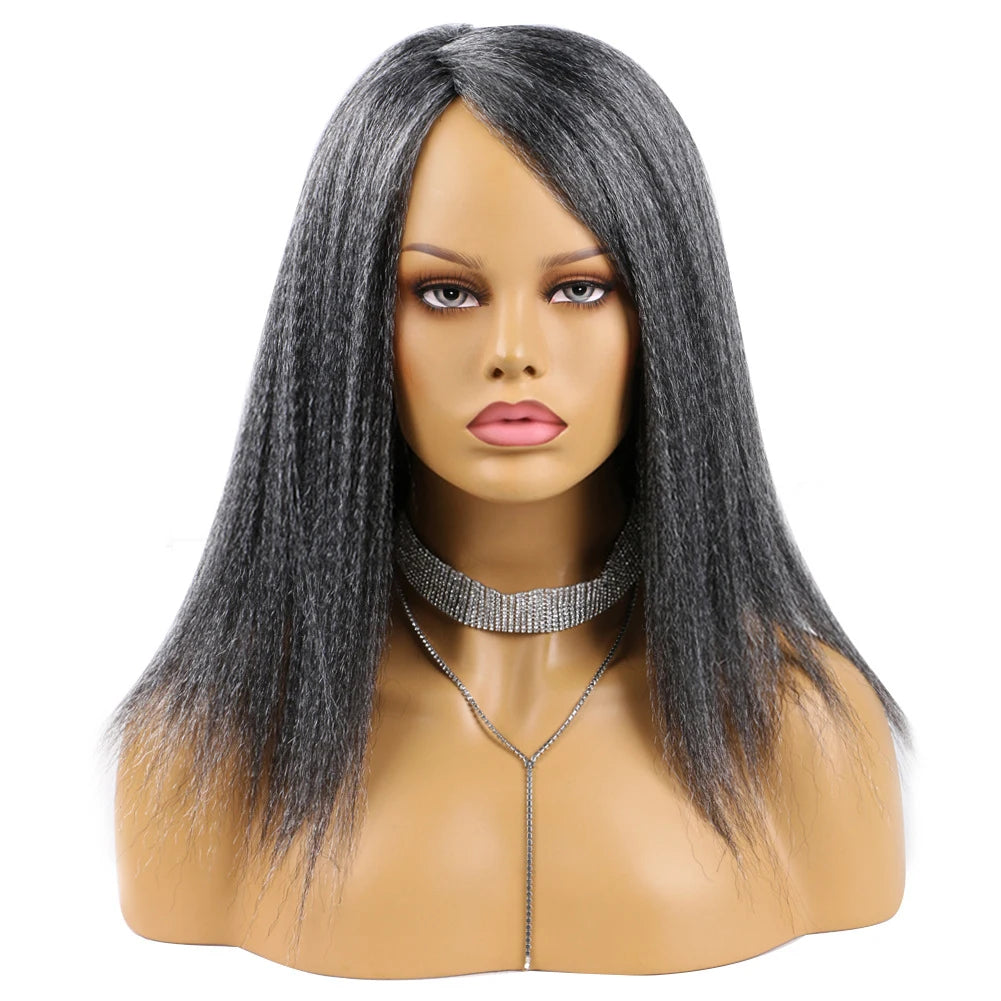 Kinky Curly Afro Hair Wigs Yaki Straight Wigs Ombre Synthetic Wig For Women Medium Part Women Black Natural Female Wigs cosplay