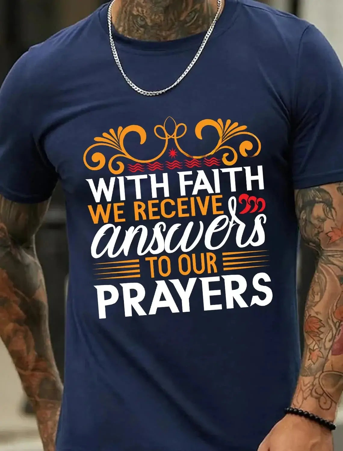 American Style Loose Round Neck Short Sleeve T-shirt Men Faith We Receive Printed Design Cotton Fabric