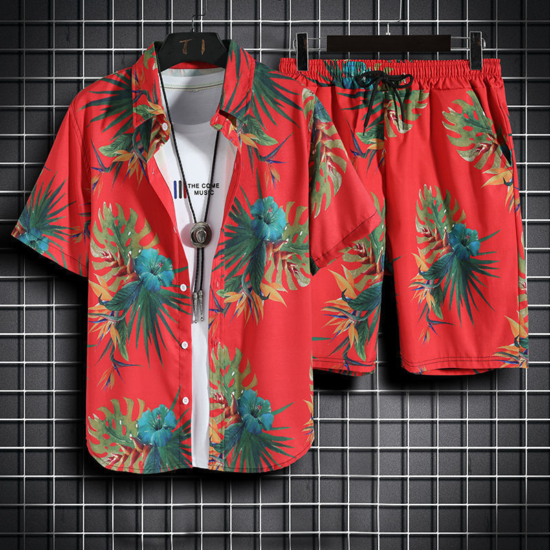 Beach Clothes Men 2 Piece Quick Dry Hawaiian Shirt and Shorts Set-men hawaian outfit set-Top Super Deals-2-M-Free Item Online