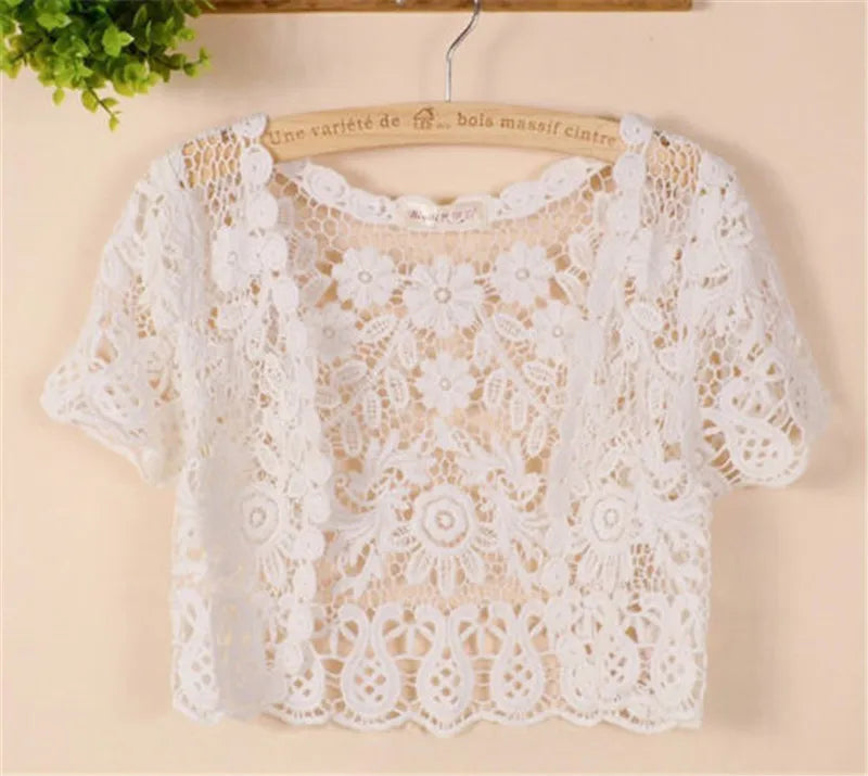 White Black Apricot Women Short Sleeve Shrug Bolero Lace Wedding Bridal Summer Jacket Elegant Lace Cape Knit Vest Vest Women