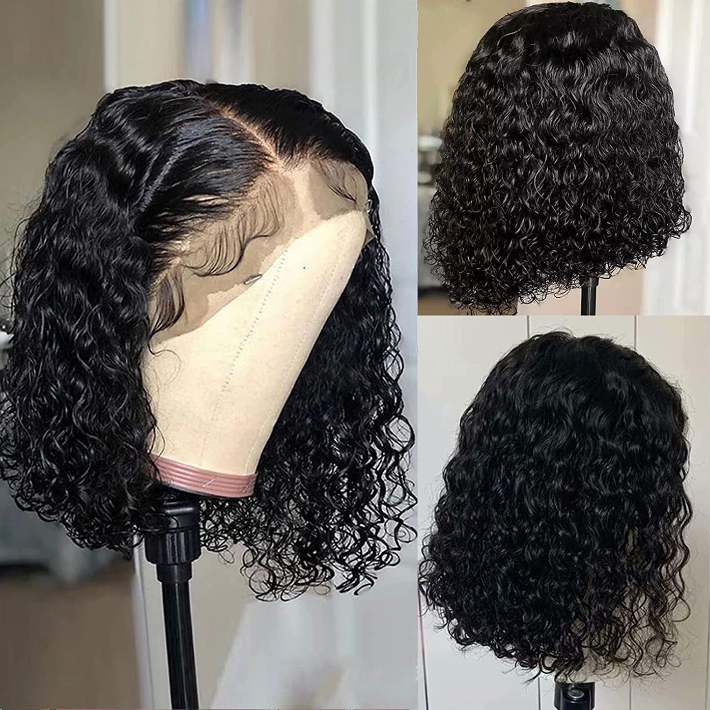 Bob Lace Wig Curly Women Deep Water Curly Wave Human Hair Short Lace Frontal T Part Wig