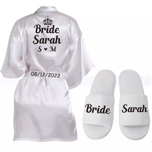 Customized Logo Wedding Bathrobe Faux Silk Bridal Robe Bride Bridesmaid Wedding Robes Woman Bachelorette Hen Party