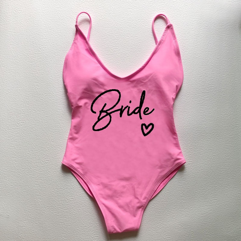 Sexy Padded One Piece Swimsuit TEAM Bride love Swimwear Women Summer Beachwear Bachelor Party Plus Size Bathing Suit Swimming