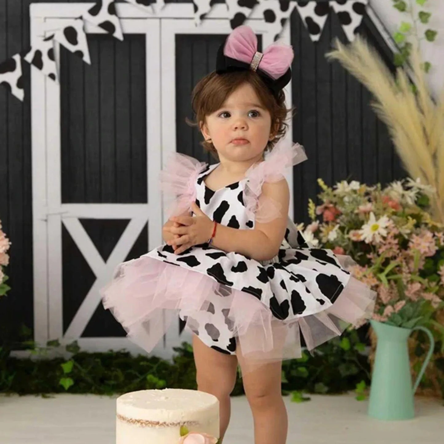 Cow Print Tulle Clothes Newborn Sleeveless Tutu Dresses Hair Band Outfits