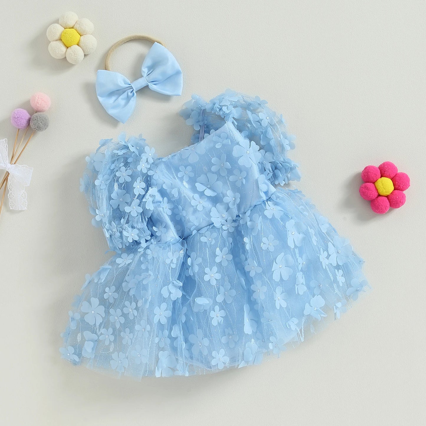 Pudcoco Infant Newborn Baby Girl 2 Piece Outfits Flower Short Sleeve Romper Dress with Cute Headband Set Summer Clothes 0-18M