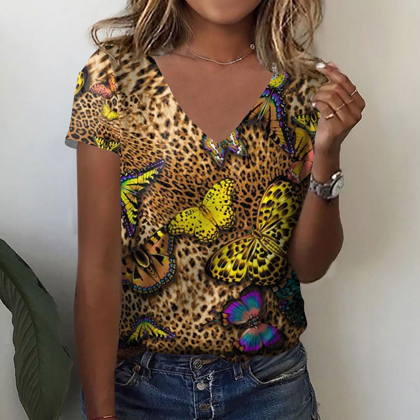 T-shirt O Neck Leopard Print Short Sleeve Clothing Streetwear Hip-Hop Top Vintage Sexy Pullover T Shirt Girls