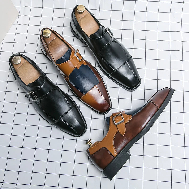 Men&#39;s Dress Shoes Formal Men Monk designer shoes italian Oxford Shoes For Men Wedding Dress Brand Leather Double Buckles brown