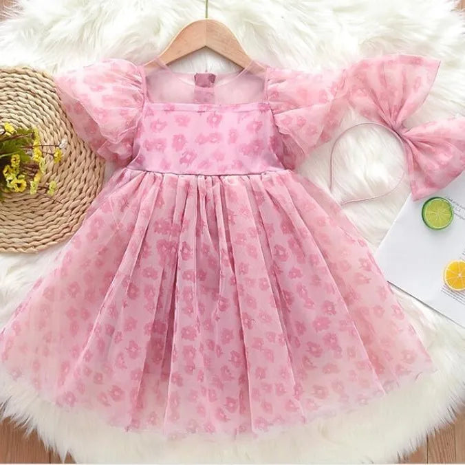 Girls' Pink Dress Summer 2024 New Children's Treasure Princess Dress Flower Girl Sweet Gentle Cute Designable Dresses