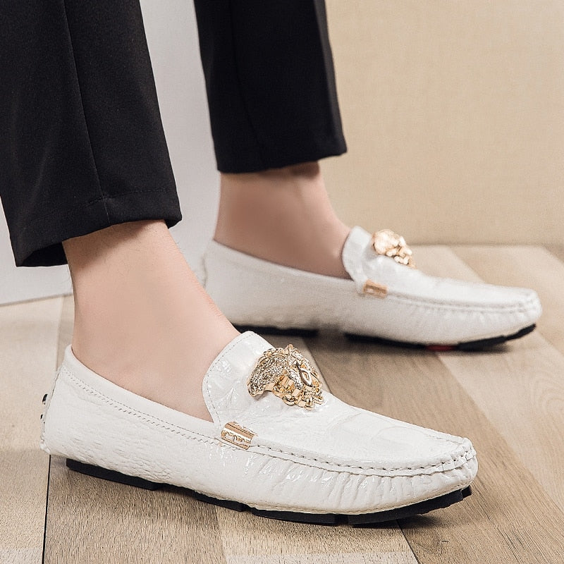 Brand Casual Shoes High Quality Men&#39;s Leather Shoes Snake Pea Shoes Spring Summer Leather Ladies Moccasin Loafers