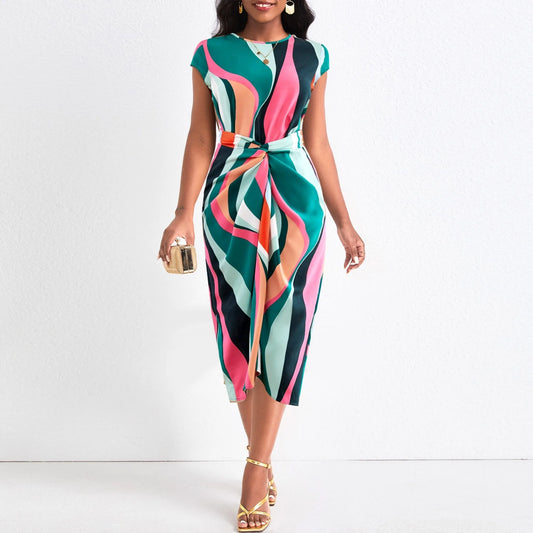 Women Abstract Printed Round Neck Dress