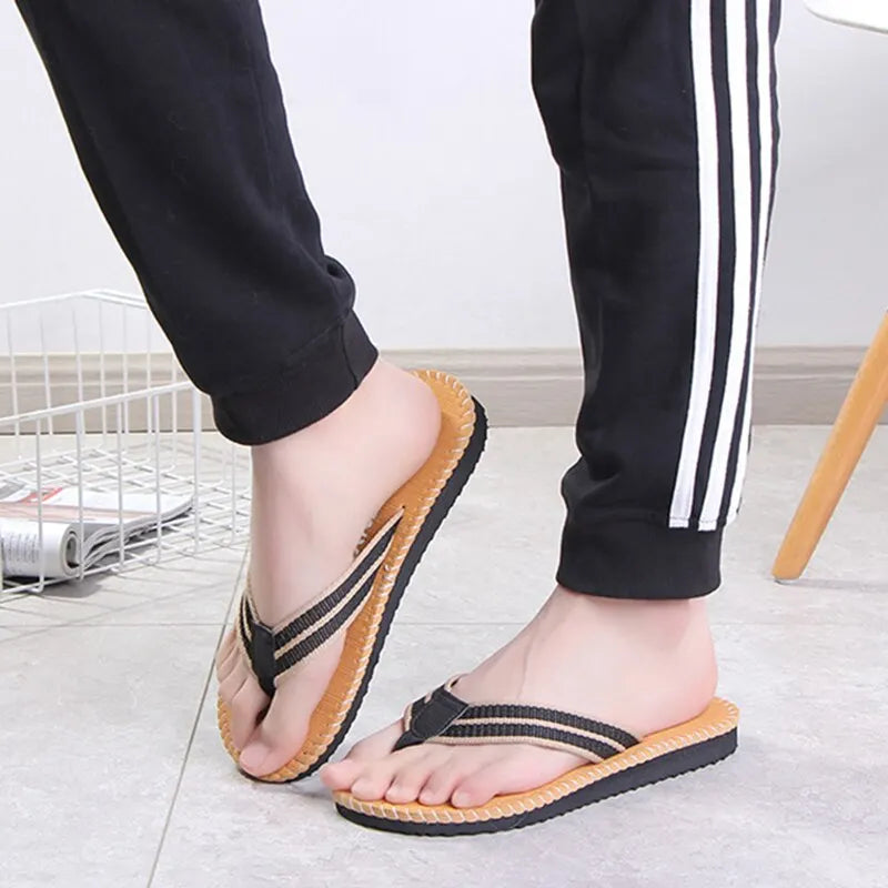 Men Slippers Outside Beach Flat Flip-flop Summer Casual Footwear Male Anti-slip Shoes Thong Sandals Black