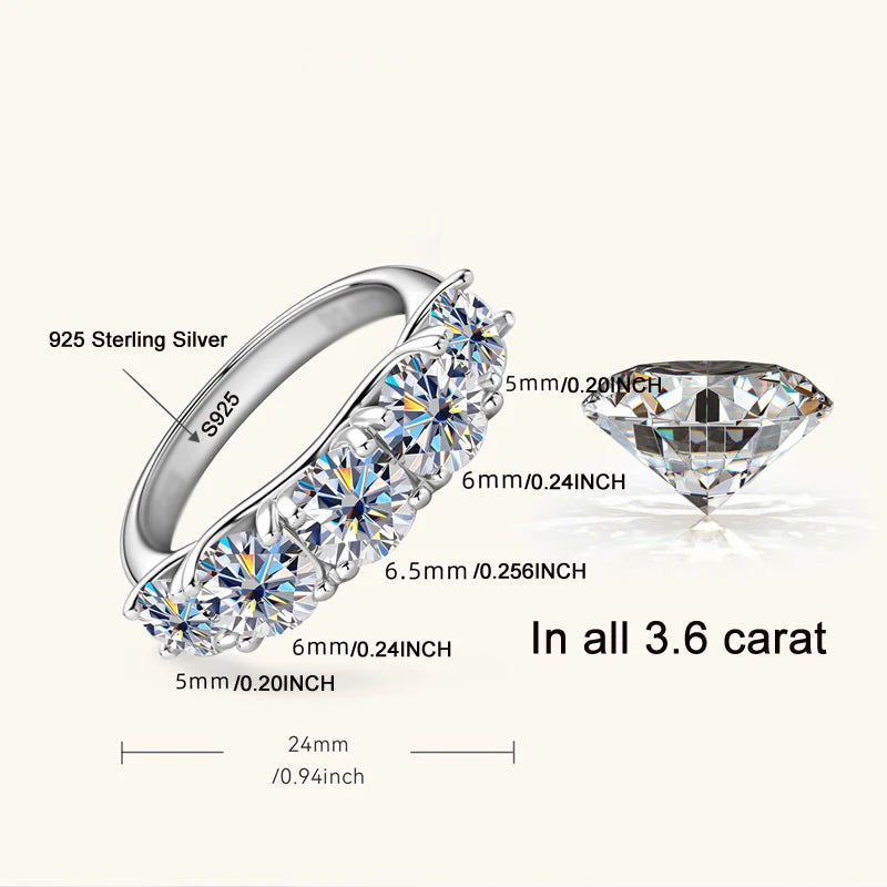 Women's Luxury Silver 925 Rings Sparkling 3.6ct Diamond Moissanite Rings for Bride Engagement Wedding Band Gift Jewelry