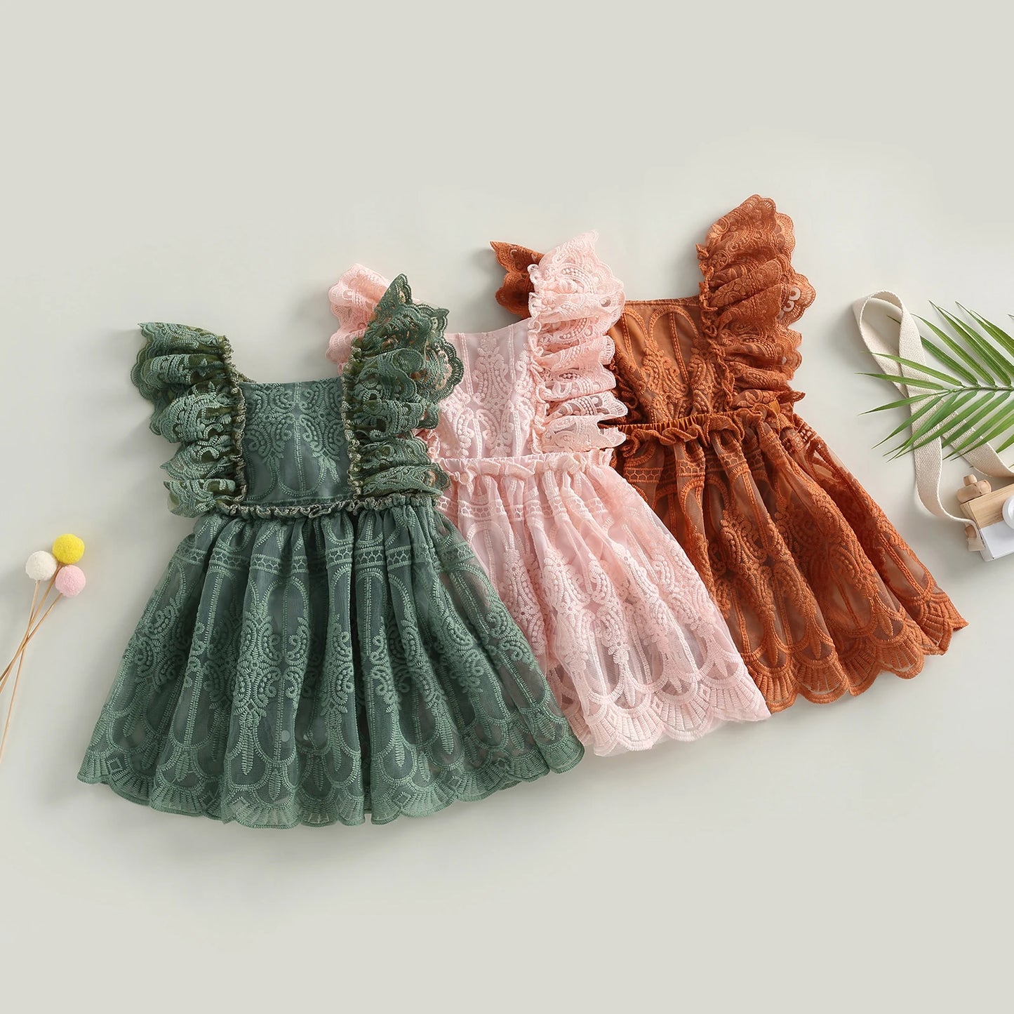 Pudcoco Infant Newborn Baby Girl Summer Lace Romper, Ruffle Sleeve Backless Solid Color Infant Romper Dress 0-24M