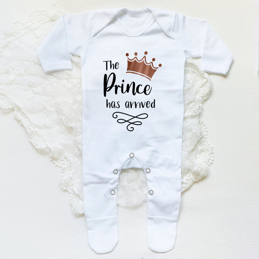 The Prince Has Arrived Print Baby Sleepsuit Bodysuit Newborn Boys Coming Home Hospital Clothes Infant Shower Gift