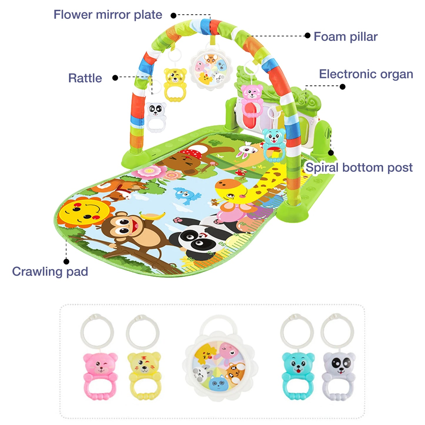 Baby Music Rack Play Mat Puzzle Carpet with Piano Keyboard Infant Playmat Gym Crawling Activity Rug Toys for 0-12 Months Gift