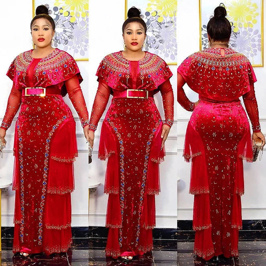 2022 Bodycon Long Maxi Dress African Dresses for Women Sexy Spring African Women Long Sleeve Plus Size Long Dress